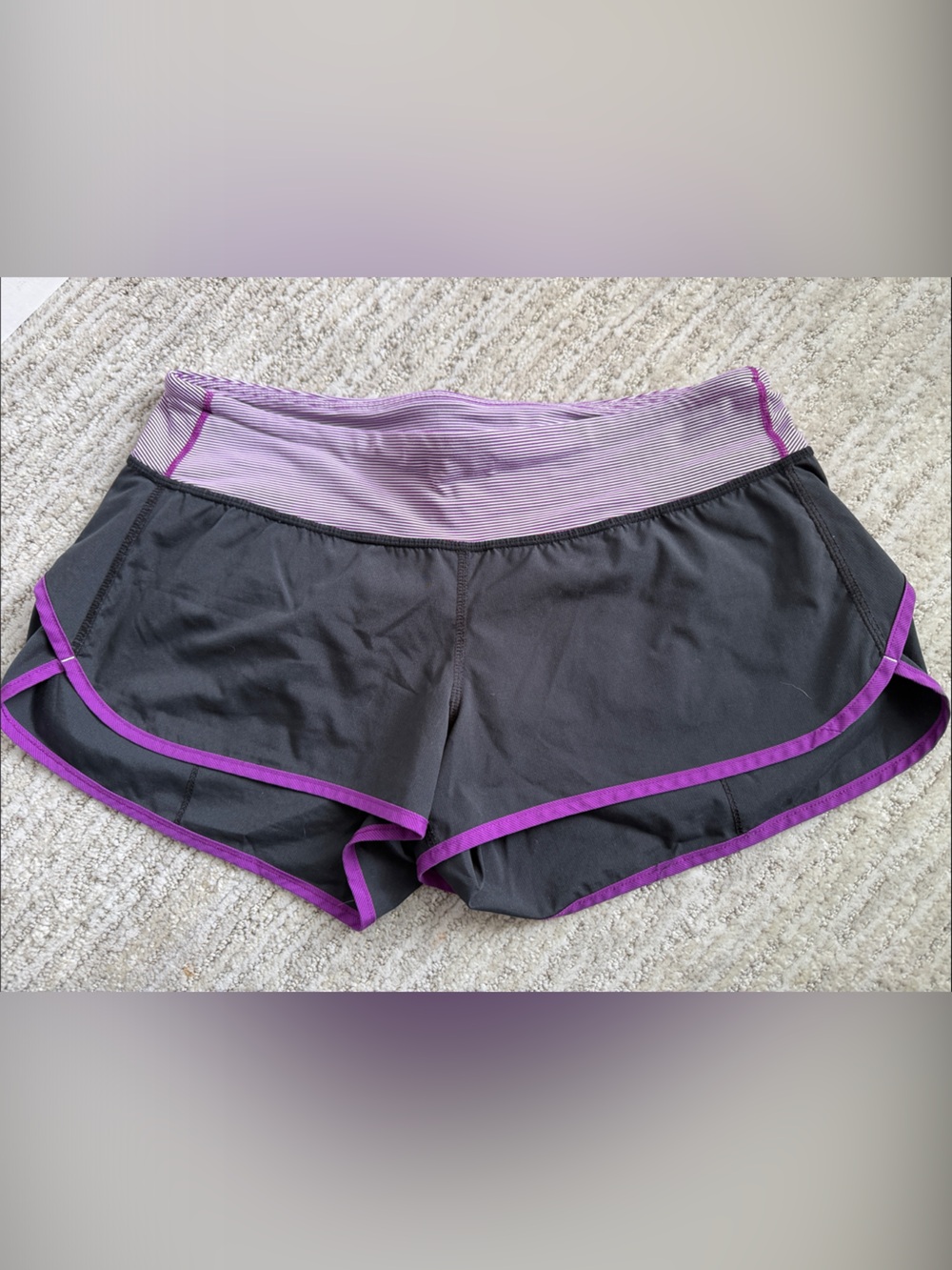 lululemon athletica Charcoal Shorts with Purple Trim and Lavender Waistband